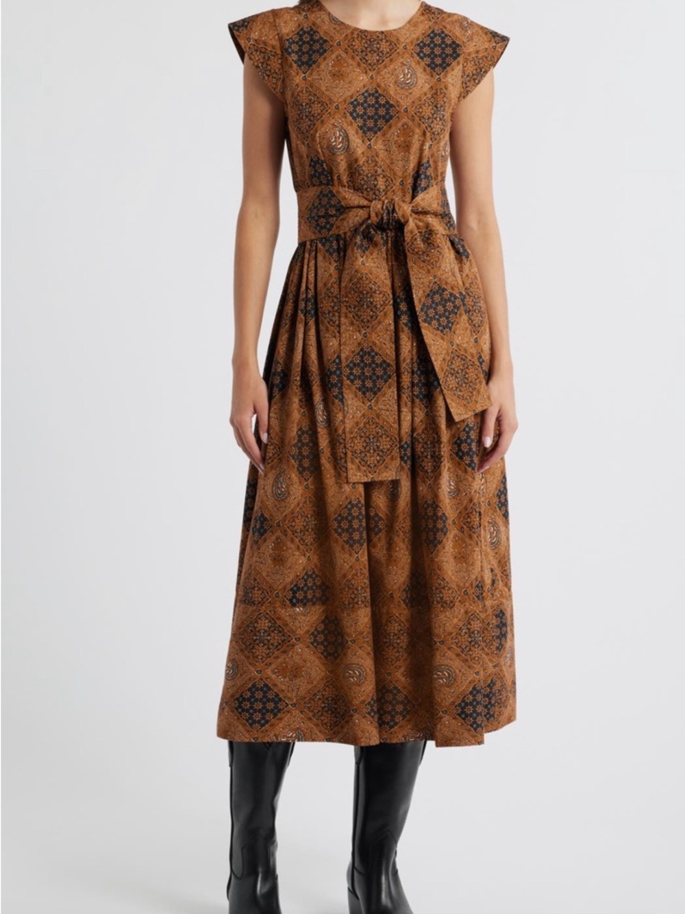 THE GREAT. Tulsa Midi Dress with Waist Tie